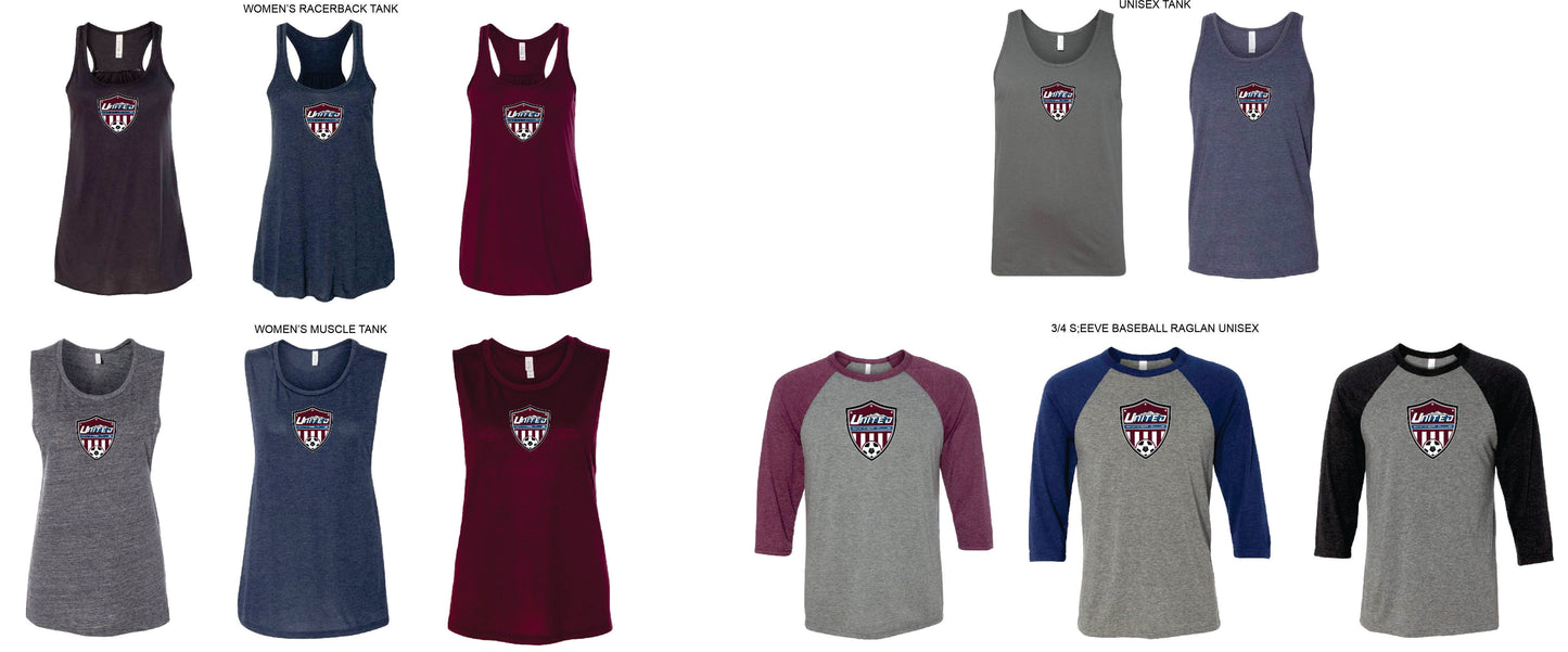 United Soccer Club BELLA + CANVAS Tanks & Baseball Raglan