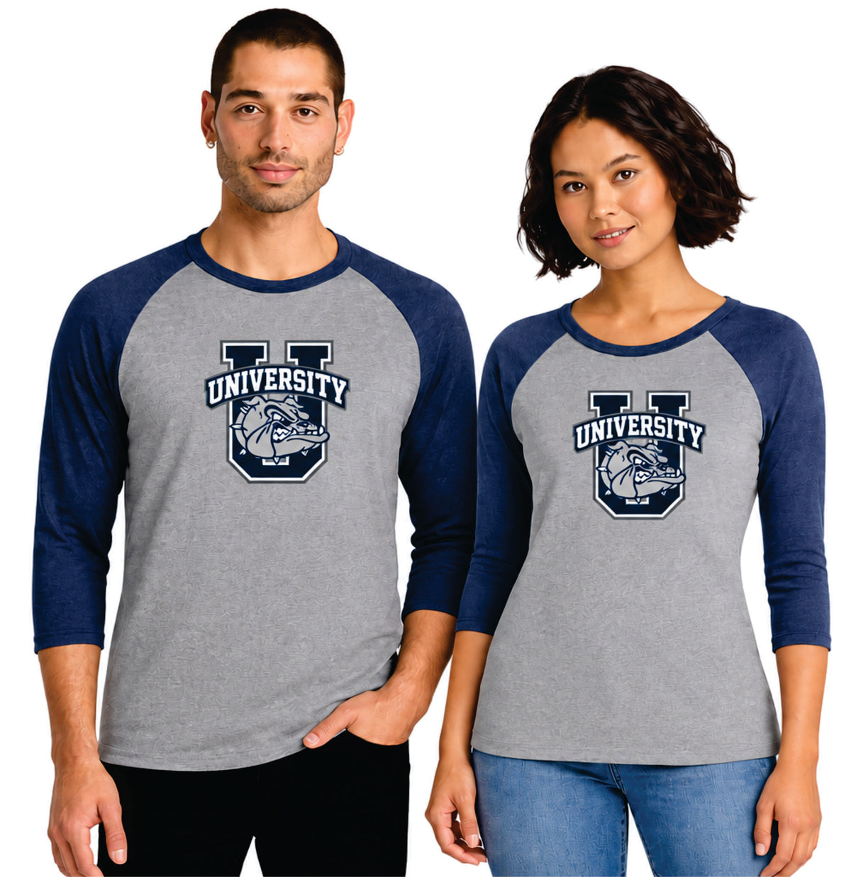 University U Bulldog District® Triblend 3/4-Sleeve Raglan Navy Frost/Grey Frost (DM136/L)